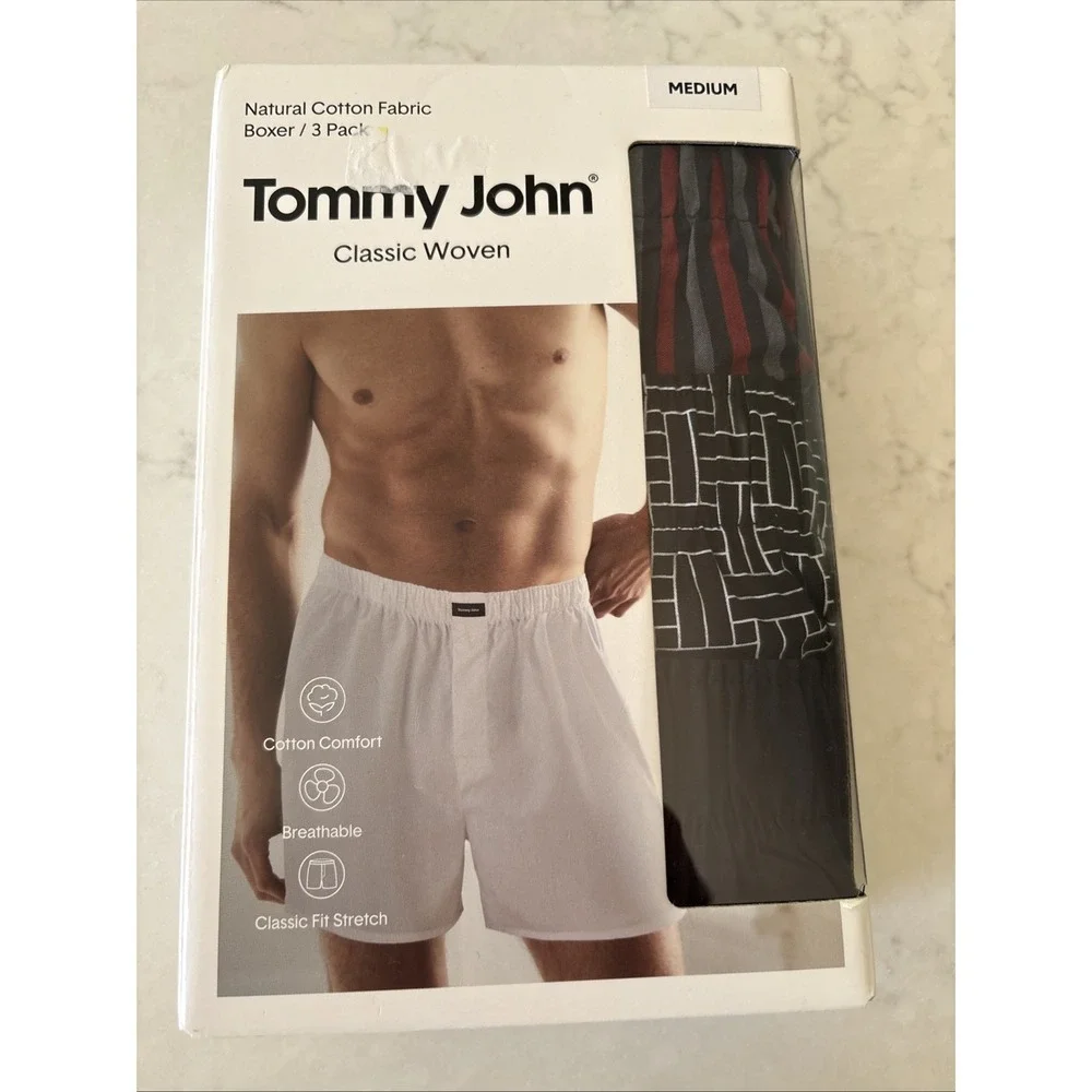 Tommy John Men's Boxer shorts Classic Woven 3pk 100% cotton logo size M New